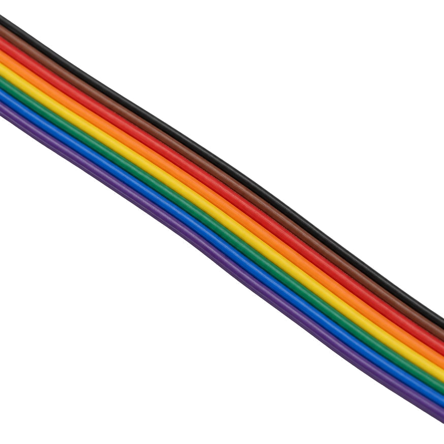 Color-coded ribbon cable, close-up of the 8 colored conductors