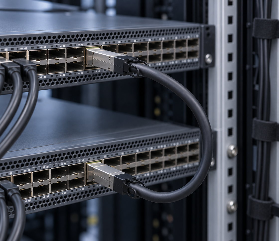 QSFP differential cable plugged into switch QSFP ports