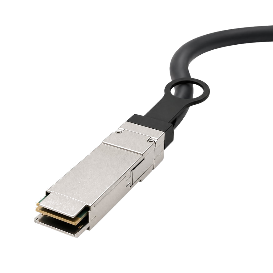 QSFP connector and black jacket, close-up